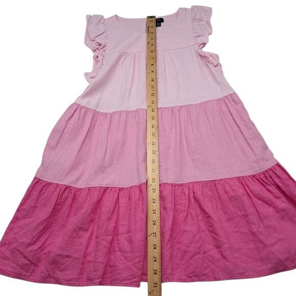 J. Crew Factory Dress Womens 6 Petite Pink Mini Linen Blend Ruffle Sleeve Tiered - Picture 11 of 11